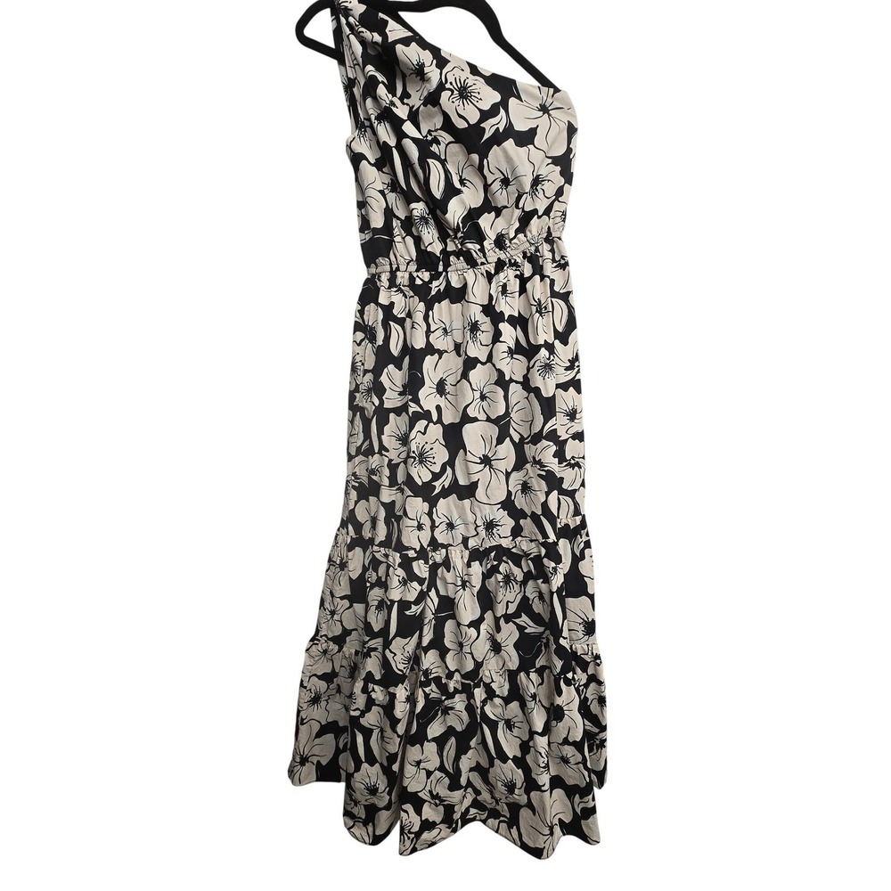 English Factory One Shoulder Maxi Dress XS Black White Floral Tiered Wedding - Picture 7 of 10